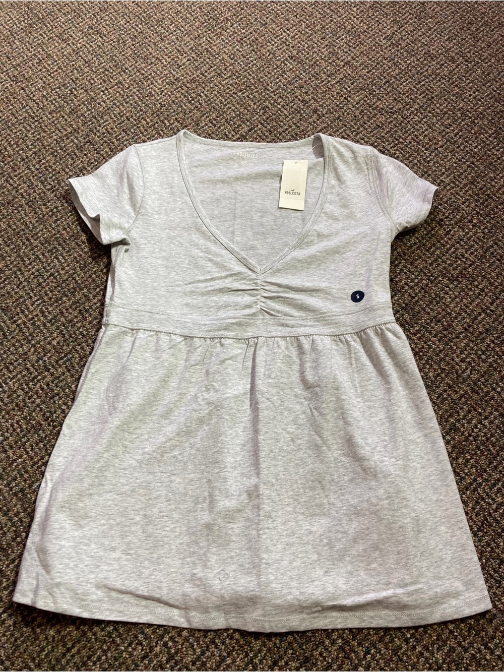 Hollister short-sleeve banded babydoll top heather grey women’s small NWT